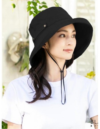 日本 QUEENHEAD 抗UV抗強風可拆卸帽繩防曬帽7004 黑色