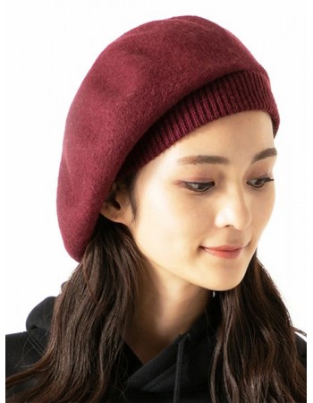 日本 QUEENHEND 羊毛浪漫甜美貝雷帽 78401001酒紅色