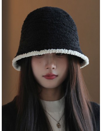 日本 BEAUTYJAPAN  撞色鎖邉設計毛絨保暖漁夫帽盆帽 BJ2125  黑色