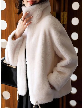 BJ COLLECTION 日系純色保暖羊羔毛外套 BJC10024 白色