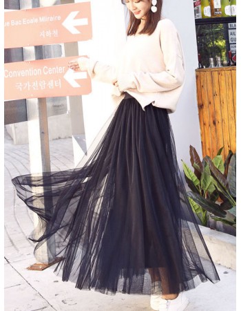 【BJ COLLECTION】日系飄逸高腰顯瘦百褶網紗裙 BJC40003 / 78cm 黑色