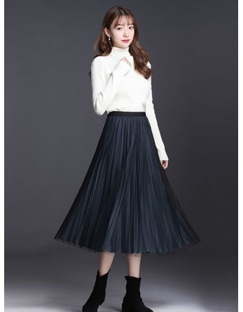 【BJ COLLECTION】日系腰鬆緊光澤金絲絨兩面可穿網紗長裙BJC40031 (78cm) 神祕黑