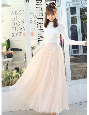 【BJ COLLECTION】日系飄逸高腰顯瘦百褶網紗裙 BJC40009 / 78cm 米色