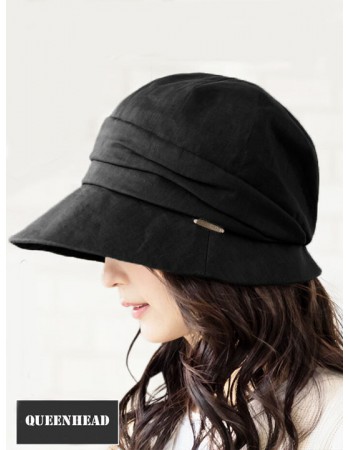 日本 QUEENHEAD 抗UV抗強風全麻透氣寬緣防曬帽0062黑色