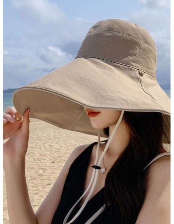 日本 BEAUTYJAPAN 抗UV可塑型雙面可戴超大寬檐16CM防曬帽BJ2123 卡其色/米色