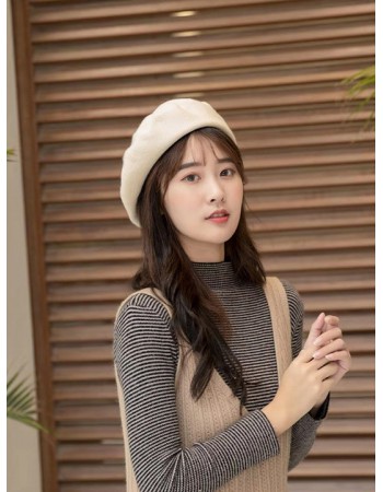 日本 BEAUTYJAPAN  羊毛絨雙面可戴時尚貝雷帽 BJBL0152 米色