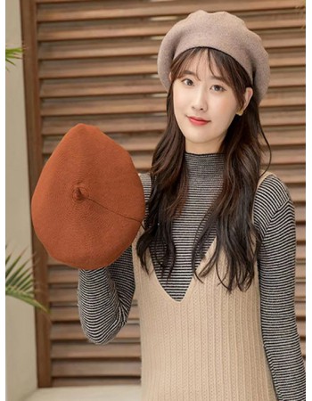 日本  BEAUTYJAPAN  羊毛絨雙面可戴時尚貝雷帽 BJBL0152 摩卡色