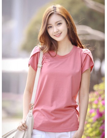【BJ COLLECTION】日系純棉雅緻花苞袖圓領上衣  BJC30013 粉紅色