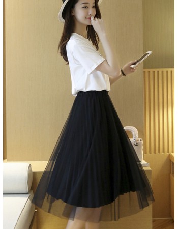 【BJ COLLECTION】日系飄逸高腰顯瘦百褶網紗裙 (BJC40004) 68cm 黑色