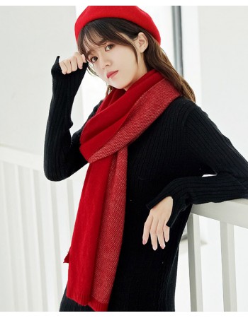 【BJ COLLECTION】日系羊絨簡約風保暖針織圍巾/披肩兩用 BJC60007 紅色