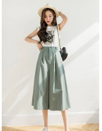 【BJ COLLECTION】日系高含棉後腰緊鬆七分寬打摺褲裙BJC40005 M (2色)