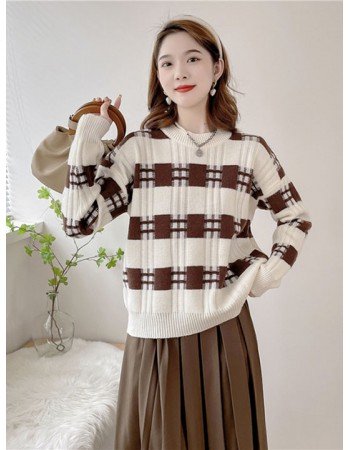 【BJ COLLECTION】日系簡約配色織紋長袖針織毛衣BJC30069 F 米色
