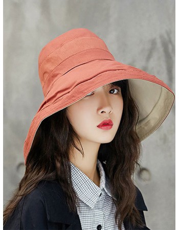 日本 BEAUTYJAPAN 抗UV可塑型雙面可戴全棉大寬檐防曬帽 BJYF0194 紅磚/米