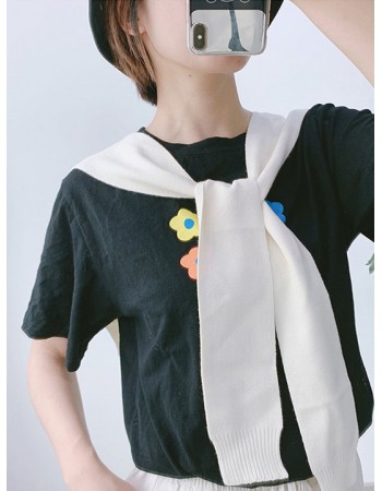 【BJ COLLECTION】日系造型針織護頸披肩圍巾BJC60002 (米/藍 2色)