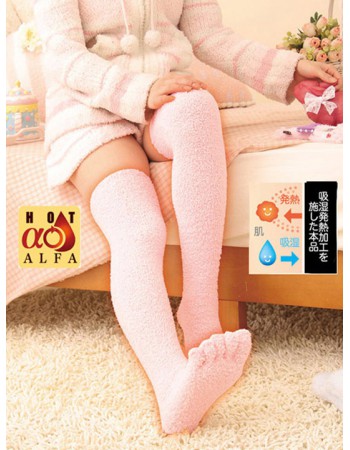 日本 SUNFAMILY 發熱保暖舒緩保濕五趾襪粉紅色