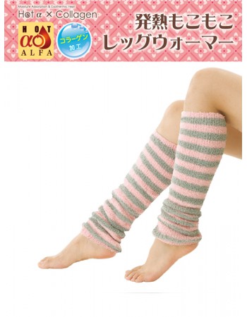 BJ COLLECTION  日系發熱保暖保濕襪套 BJC60012 灰粉條紋